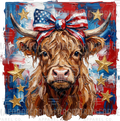 4th of July - America Highland Cow with Bow
