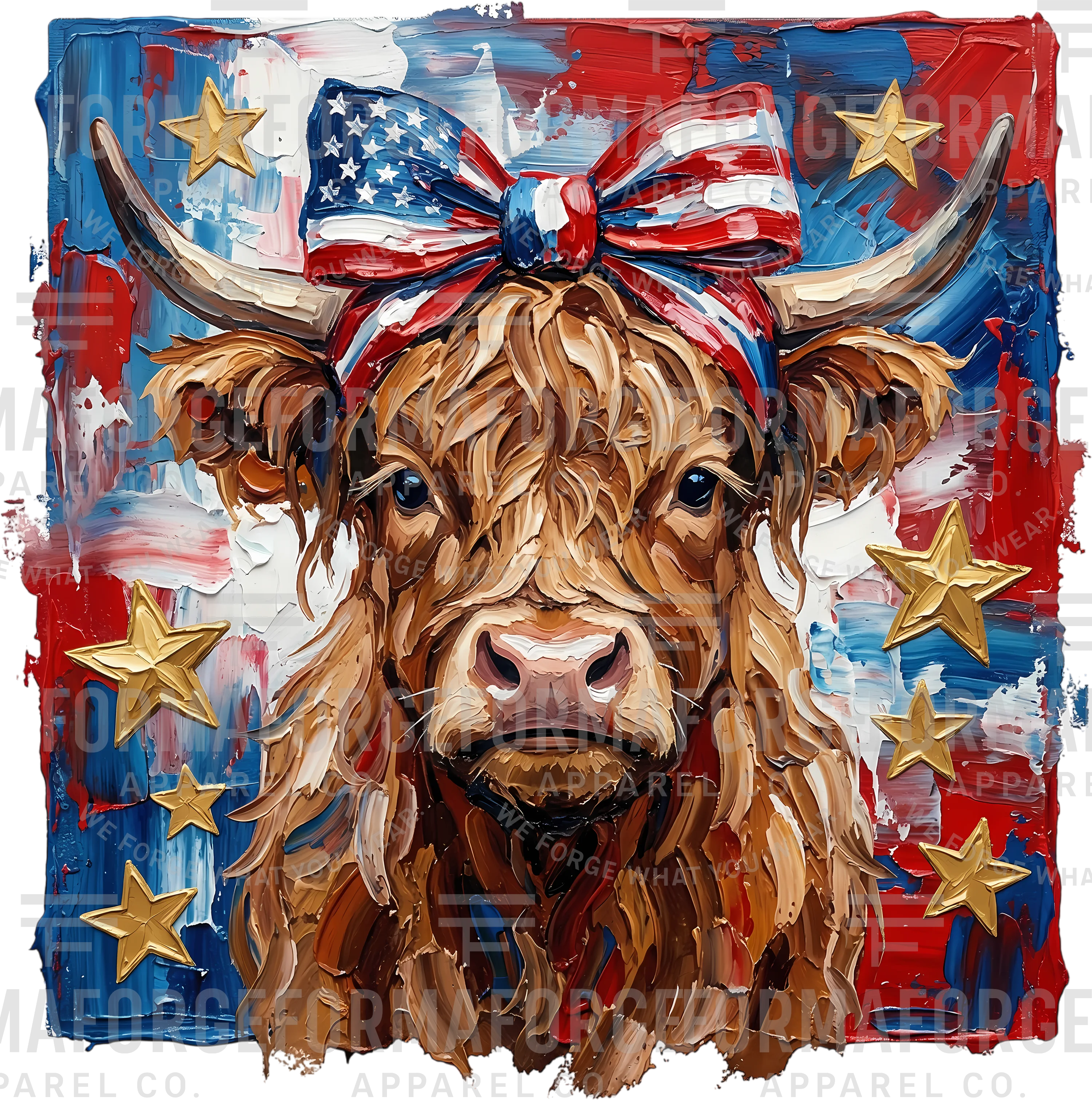 4th of July - America Highland Cow with Bow